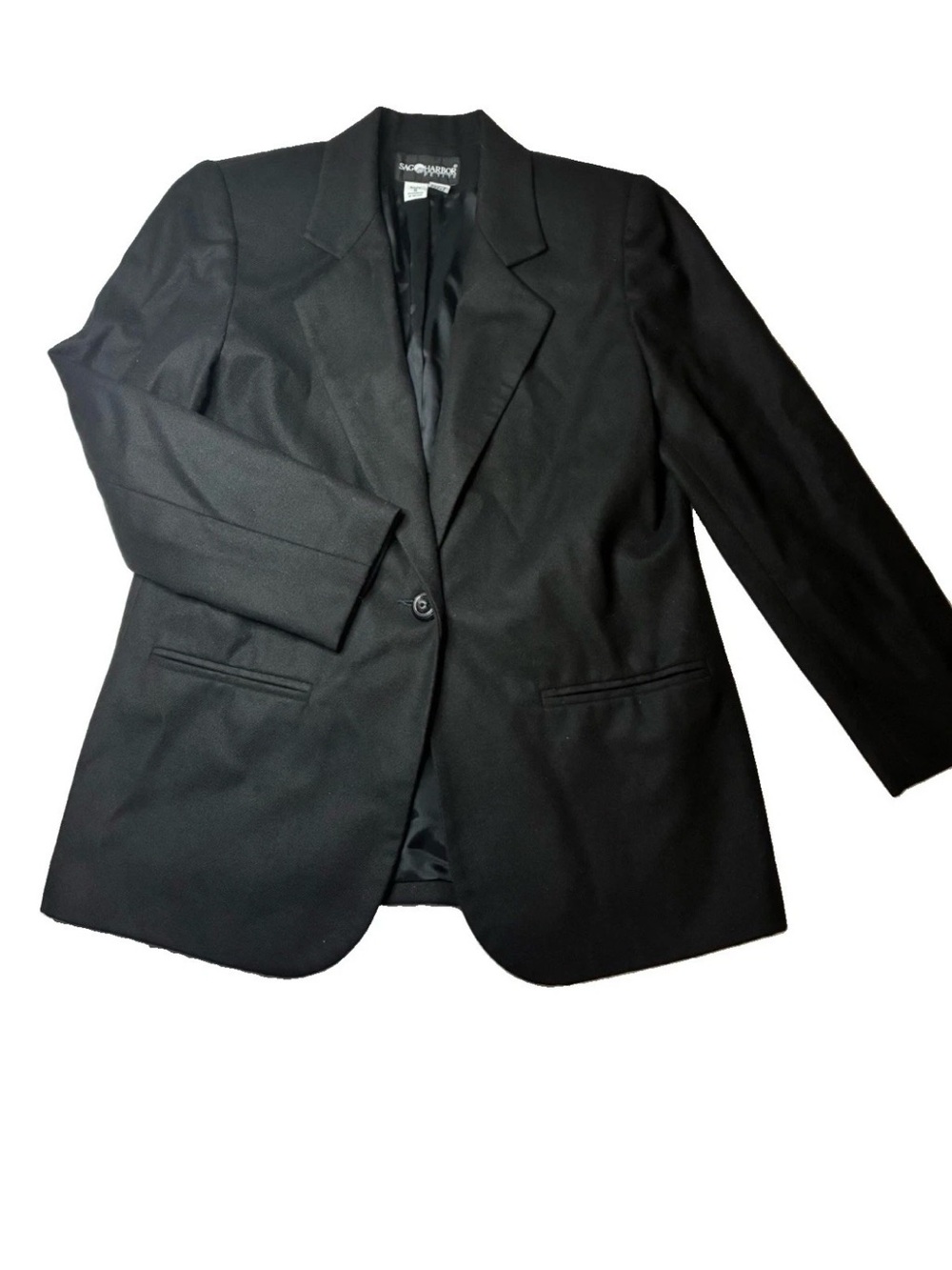 Sag Harbor Woman Blazer Jacket 6 Black 100% Pure Wool Single Button Lined VTG